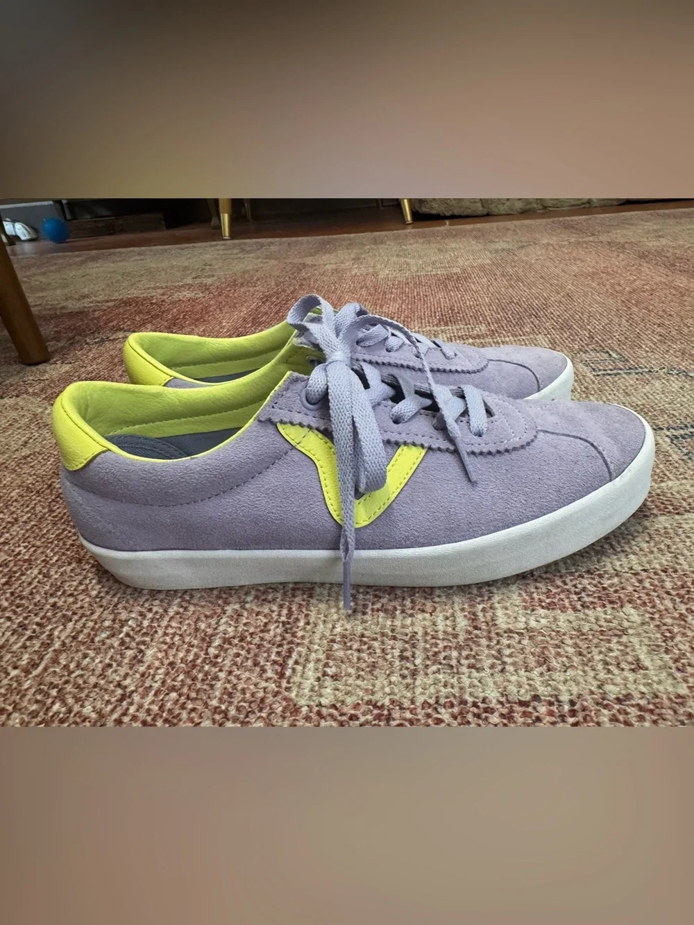 Vans sport low suede sneaker caramella lavender and neon green  size 7.5 women